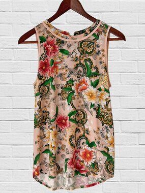 blush pink and green flowered sleeveless top
